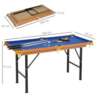 HOMCOM Billardtisch Klappbar Mini Billiard Tisch mit 2 Queues 16 Bällen Kreide Dreieck, Zubehör 140 x 63 x 75 cm(m-3)