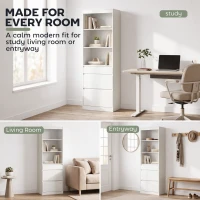 HOMCOM Bookcase with Drawers Adjustable Shelves Book Shelf for Study Living Room White(m-6)