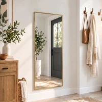 HOMCOM 40 x 110 cm Full Length Wall Mirror, Rectangular Mirror with Adjustable Hooks, Over the Door or Wall Mounted, Gold Tone(m-14)