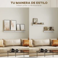 HOMCOM Set de 2 Estantes de Pared Flotantes de 80 cm para Sala de Estar Entrada Dormitorio Carga 3 kg Blanco y Natural(m-4)