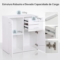 HOMCOM Armário Aparador Multiuso com Portas e Gavetas Amplo Espaço de Armazenamento para Sala de Estar 71x35x76cm Branco(m-6)
