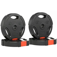 SPORTNOW Disques de Poids, Plaques de Poids 2 x 5 kg et 2 x 10 kg, à Trois Poignées avec Trous de Ø 25 mm, Noir(m-16)