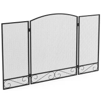 HOMCOM Kaminschutzgitter, faltbarer 3-teiliger Funkenschutz aus Metall für Wohn- und Schlafzimmer, 123 x 70 cm, Schwarz(m-1)
