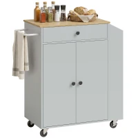 HOMCOM Rolling Kitchen Island with 3-Tier Spice Rack, Kitchen Storage Cart with Drawer and Towel Rack, Light Blue(m-15)