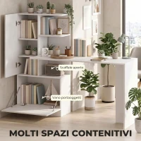 HOMCOM Scrivania per Computer con Libreria e Armadietto, 150 cm, Bianco(m-4)