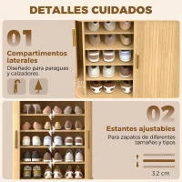 HOMCOM Zapatero de 5 Niveles con Puertas Correderas 4 Estantes Ajustables y Compartimentos Laterales Roble(m-5)