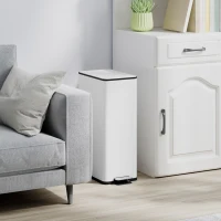 HOMCOM Caixote do Lixo de Cozinha 20 L em Aço Inoxidável com Tampa de Fecho Suave, Pedal e Balde Amovível, Branco(m-10)