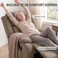 HOMCOM Fotoliu electric cu ridicare asistată, reclinabil 150°, șezut lat, cu masaj și încălzire, catifea, maro deschis(m-6)