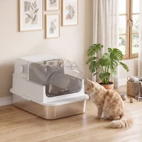 PawHut Arenero para Gatos de Acero Inoxidable XXL con Tapa Extraíble 3 en 1 Borde Alto Pedal Pala Diseño Desmontable Blanco(m-10)