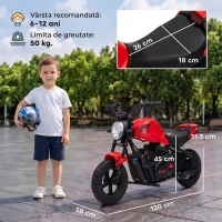 AIYAPLAY Motocicletă electrică de cross pentru copii, stil Harley, 24V, 6-12 ani, anvelope din cauciuc 30 cm, roșie(m-3)