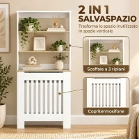 HOMCOM Copritermosifoni a Doghe a 3 Ripiani, Copri Termosifone Moderno in MDF per Soggiorno, 78x19x165 cm, Bianco(m-4)