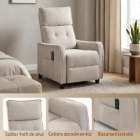 HOMCOM Fotoliu Masaj Reclinabil Manual din Material Textil Tip In cu Telecomandă, Crem(m-7)