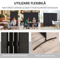 HOMCOM Paravan pliabil de interior cu 3 panouri, realizat din metal și poliester, 253x50x182 cm, negru(m-6)