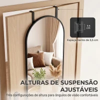 HOMCOM Espelho de Parede 40x110 cm com Design Arqueado e Ganchos Ajustáveis para Porta ou Parede, Preto(m-5)