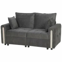HOMCOM 2 Seater Sofa with Lift-Up Storage, 168 cm Comfy Velvet Small Couch with Wide Deep Seat, Plush Backrest, Thick Padding, 2 Pillows, Loveseat for Living Room, Home Office, Dark Grey(m-15)
