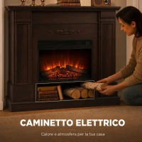 HOMCOM Camino Elettrico da Terra/Incasso con Cornice, 1800W, Effetto Fiamma 3D, Timer, Marrone(m-5)