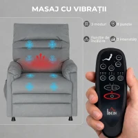 HOMCOM Fotoliu Reclinabil cu 8 Puncte de Masaj și 5 Moduri, Poggiapiedi, Încălzire, Material Catifelat, Gri(m-6)