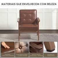 HOMCOM Poltrona Sala de Estar Estofada em PU com Apoio para os Braços e Estrutura de Madeira de Borracha 64x66x80 cm Marrom(m-8)