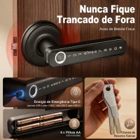 HOMCOM Fechadura Inteligente 5 em 1 com Maçaneta, Impressão Digital, Código, App, Bluetooth, Cartão NFC, Chave e Registo de Acessos, Preto(m-7)