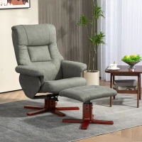 HOMCOM Relax-Sessel mit Liegefunktion und Fußhocker, Bezug aus technischem Stoff, Holzrahmen, Schaukel-Funktion, Grau(m-6)