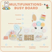 AIYAPLAY Montessori tablica motoryczna 12-in-1 drewniane Busy Board w kształcie zajączka, montowana na ścianie, z ksylofonem i kołami zębatymi, 1,5-6 lat(m-4)