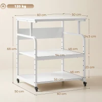 HOMCOM Supporto per Stampante 3 Ripiani con Ruote in Acciaio Bianco(m-3)