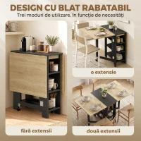 HOMCOM Masă pliabilă compactă cu roți, 2-4 locuri, stejar și negru(m-5)