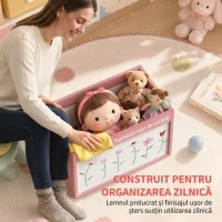 AIYAPLAY Cufăr pentru jucării copii 3-8 ani cu roți, 34,5 L, 15 kg, 50 x 30 x 33,5 cm, pentru dormitor, roz(m-6)