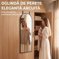 HOMCOM Oglindă de Perete Arcuită 110x40 cm, Ramă din Aluminiu, Cârlige, Design Modern, Negru(m-4)