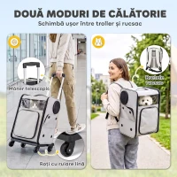PawHut Transportor pentru Câini Și Pisici cu Roți, Mâner Telescopic, 2 Ferestre din Plasă, până la 5 kg, Gri(m-4)