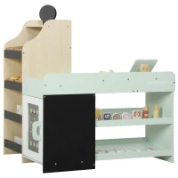 AIYAPLAY Marchande Enfants en Bois, Caisse Enregistreuse, Aliments Factices, Tableau Noir et 44 Accessoires, pour 3 à 6 Ans(m-18)