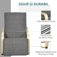 HOMCOM Fotoliu Relax cu Suport pentru Picioare, 5 Niveluri și Tetieră din Lemn de Mesteacăn și Țesătură, Gri(m-6)