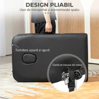 HOMCOM Pat de Masaj Pliabil cu Înălțime Reglabilă, din Aluminiu și Plastic, 215x81x61-84 cm, Negru(m-7)