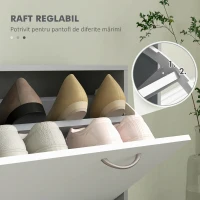 HOMCOM Suport mobil pentru haine 3 în 1 cu raft pentru încălțăminte și oglindă, cârlige și sertare, din lemn, 90x10x102 cm, alb și gri(m-6)