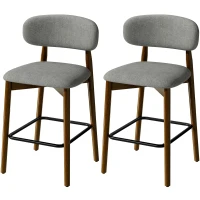 HOMCOM Bar Stools Curved Open Back Padded Seat Footrest Set of 2 for Kitchen Grey(m-15)