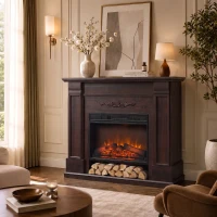 HOMCOM Elektrokamin freistehend/einbaubar mit Rahmen und Ablage für TV 140 cm, 1800 W, 3D-Flammeneffekt, Timer, Braun(m-2)