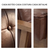 HOMCOM Poltrona Sala de Estar Estofada em PU com Apoio para os Braços e Estrutura de Madeira de Borracha 64x66x80 cm Marrom(m-9)