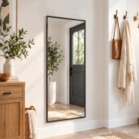 HOMCOM 40 x 110 cm Full Length Wall Mirror, Rectangular Mirror with Adjustable Hooks, Over the Door or Wall Mounted, Black(m-14)