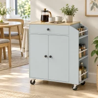 HOMCOM Rolling Kitchen Island with 3-Tier Spice Rack, Kitchen Storage Cart with Drawer and Towel Rack, Light Blue(m-8)