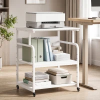 HOMCOM Soporte para Impresora con Ruedas 3 Niveles y Estante Ajustable 60x50x68 cmBlanco(m-2)