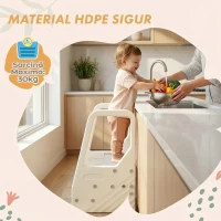 AIYAPLAY Scăunel pentru copii 2-5 ani cu 3 trepte, din HDPE, 43x42x65,5 cm, gri și alb crem(m-5)