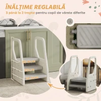 AIYAPLAY Scăunel pentru copii 2-5 ani cu 3 trepte, din HDPE, 43x42x65,5 cm, gri și alb crem(m-4)