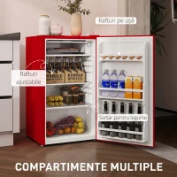 HOMCOM Frigider Compact 91L Ușă Reversibilă cu Congelator și Temperatură Reglabilă, Roșu(m-6)
