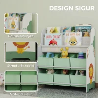 AIYAPLAY Raft pentru Jucării cu 6 Sertare din Material Textil și Bibliotecă cu 2 Nivele, din Lemn și Oțel, 63x30x71 cm, Verde(m-5)