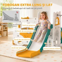 AIYAPLAY Set Tobogan Copii 7 în 1 cu Leagăn, Tematică Auto, Scară, Tunel, Depozitare și Trepte Anti-alunecare, Alb(m-6)
