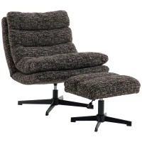 HOMCOM Sessel mit höhenverstellbarem Fußhocker 360° drehbarer Chenille-Lesesessel Breiter Sitz Dicke Polsterung Grau(m-7)