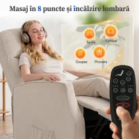 HOMCOM Fotoliu Electric cu Ridicare, Fotoliu Relax cu Masaj și Încălzire, Bej(m-5)