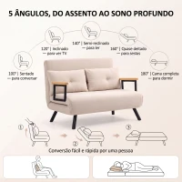 HOMCOM Sofá Cama Convertível 2 Lugares Dobrável com Encosto Ajustável em 5 Níveis e 2 Almofadas 102x73x81 cm Bege Creme(m-5)