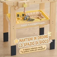 AIYAPLAY Banco da Lavoro per Bambini in Legno di Pino con 28 Accessori e Contenitore in PP, Età 3-8 Anni, Color Legno(m-7)