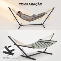 Outsunny Cama Rede com Suporte Portátil Almofada Removível Barras Estabilizadoras Exterior 353x94x115 cm Verde(m-12)